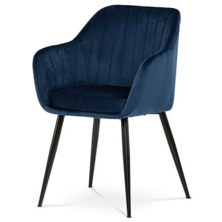 Autronic Moderní jídelní židle Jídelní židle, potah modrá sametová látka, kovové nohy, černý matný lak (PIKA BLUE4)